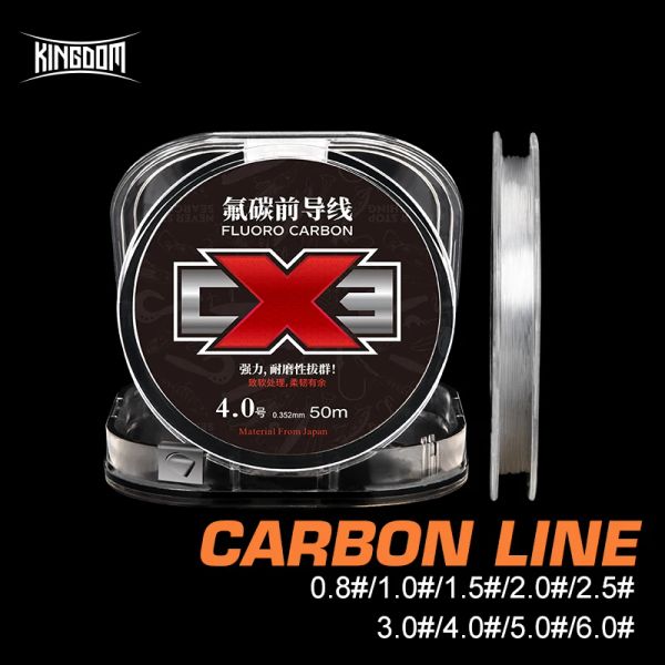 Lines Kingdom Fishing Lines Vorfach mit Fluorkohlenstoffbeschichtung, 50 m sinkende Schnur, 2,0 #, 2,5 #, 3,0 #, 4,0 #, verschleißfestes Karpfenangelzubehör