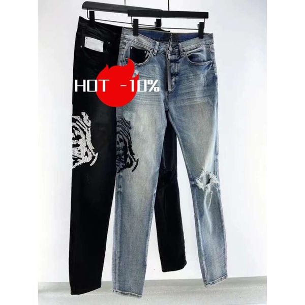 2024 Herren Jeans Designer Jean Hombre Hosen Männer Stickerei Patchwork Zerrissene für Trend Marke Motorrad Hose Mens Skinny Brandsdesigner Street Fashion Marken