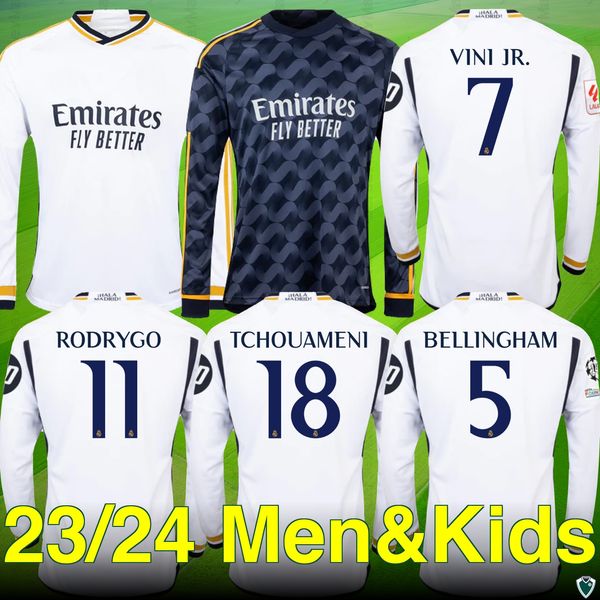 23/24 maniche lunghe Bellingham Vini Jr Maglie da calcio Mbappe Tchouameni 2023 2024 SCHIT FOCALE MADRIDS HP CAMAVANGA RODRYGO MODRIC Men Fan Fans Uniform Fans