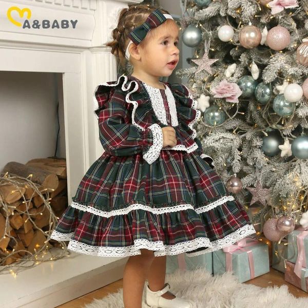 Vestidos de menina mababy 1-7y natal meninas vestido vermelho criança criança xadrez arco tule tutu festa crianças ano trajes de natal d01