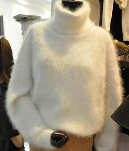 Tutto l'inverno spesso caldo visone maglione di cashmere donna dolcevita oversize maglioni e pullover lavorati a maglia allentati bianco sfocato Swe8819131