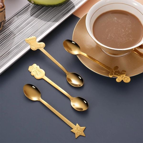 Set di stoviglie Cucchiaio Decorazioni natalizie 4 pezzi Set di posate Cucchiai da tavola Tè Cucina in acciaio inossidabile di alta qualità Ristorante e