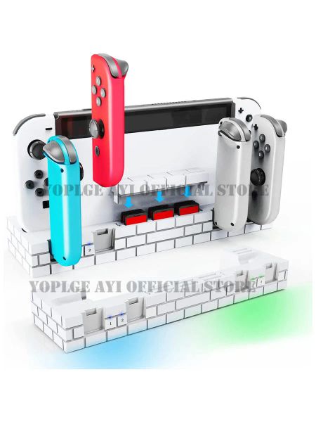 Carregadores Nintend Switch 4 Joycon Carregador Base de carregamento Docking Station 8 Suporte para cartão de jogo para Nintendo Switch / Acessórios OLED