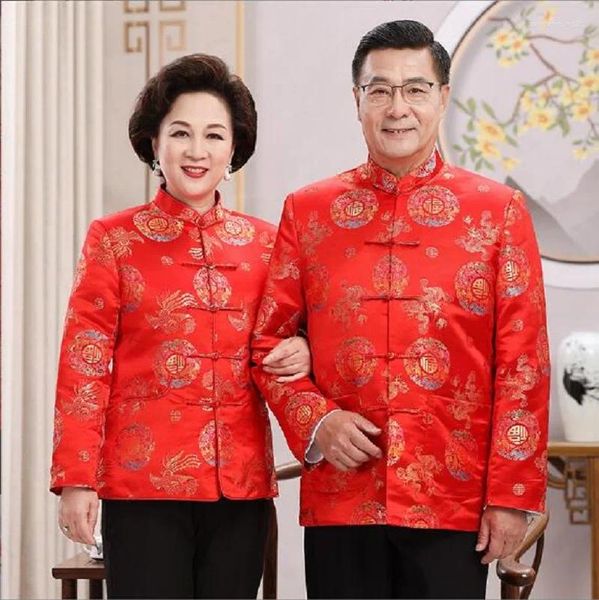 Roupas étnicas Atacado Primavera Outono Homens Mulheres Estilo Chinês Manga Longa Jaqueta Cetim Bordado Tang Terno Ano Festa de Aniversário Casaco