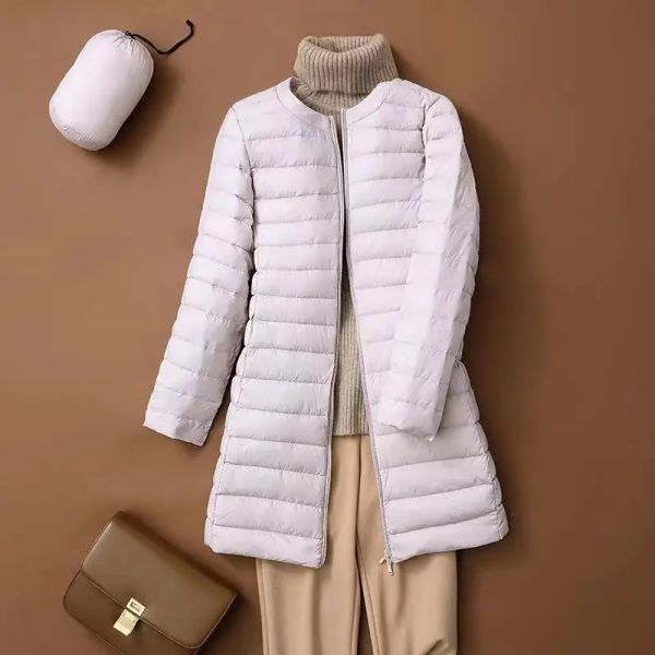 Casacos outono inverno feminino pato branco para baixo jaqueta feminina ultra leve fino zíper quente pena longo para baixo casaco de boa qualidade parkas