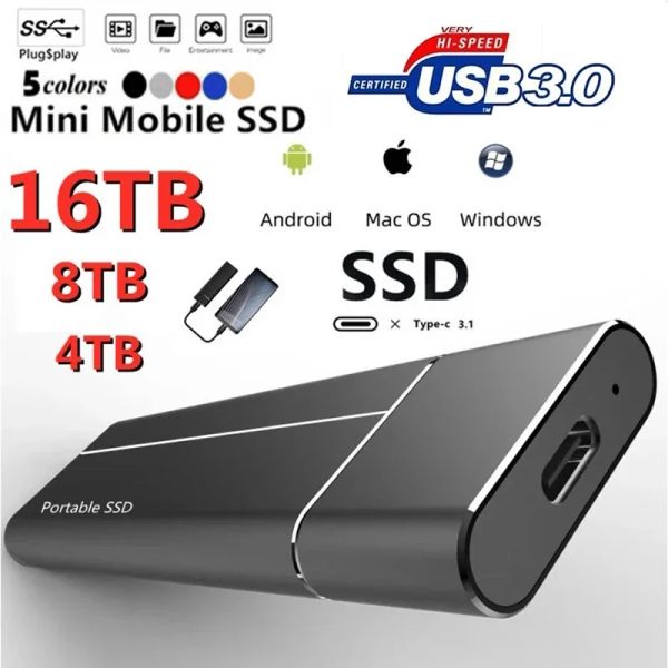 Boxs Tragbare SSD-Festplatte Externe Festplatte USB3.1 Mobile Festplatte 64 TB 16 TB 8 TB 4 TB Schnittstelle USB-Flash-Laufwerk für Ps4 Ps5