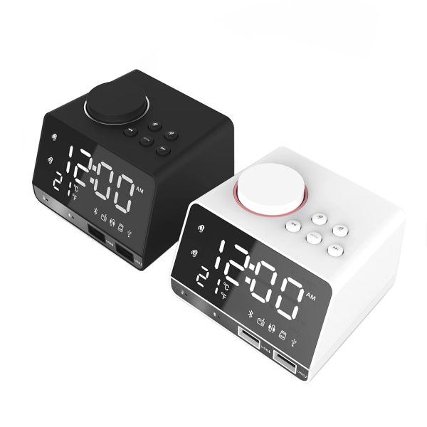 Altoparlanti Exrizu Altoparlante Bluetooth Schermo LED Snooze Radio Fm digitale Sveglia da tavolo Carica USB Lettore 1.1a+2.1a Tf per Iphone Android