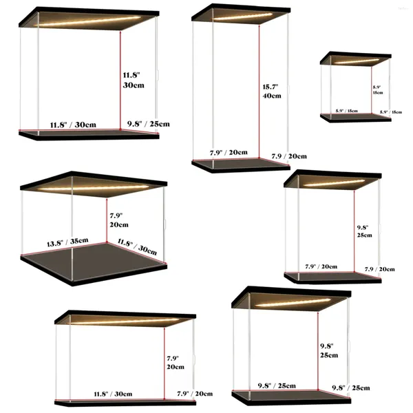 Dekorative Platten, Acryl-Vitrine mit Türbox für Actionfiguren mit Lichtständer, staubdichte Vitrine-Kollektionen