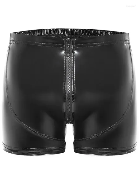 Unterhosen S-5XL Glänzende Kunstleder-Shorts aus PU-Leder, Wet-Look-PVC-Unterhosen, Boxershorts mit Reißverschluss, Strumpfhosen, Boxershorts, Micro-Mini-Bermudas, Calzoncillons