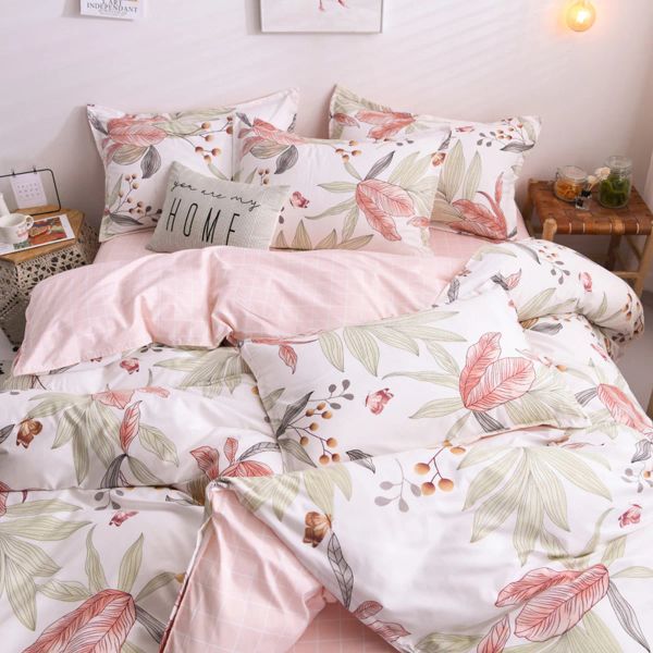 Defina conjuntos de cama de folhas verdes e verdes de rosa com tampa de edredom 3 peças colchas com 2 cortinas de Shams de travesseiros