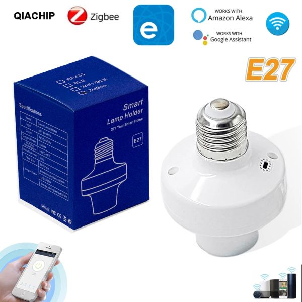 Kontrol Qiachip Zigbee Wifi Akıllı Lamba Tutucu E27 LED ampul adaptör adaptörü ışık soketi Ewelink Uygulaması Ses Kontrolü Alexa Google Home Home