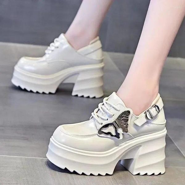 Sapatos de vestido de salto alto mulheres mocassins plataforma chunky 2024 designer primavera lace up moda andando mujer bombas zapatos