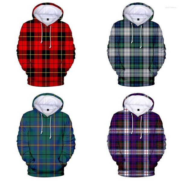 Felpe con cappuccio da uomo Fashion Street Hip Hop Stampa Plaid 3d Pullover Costume Uomo Donna Felpa con cappuccio Felpa con cappuccio manica lunga Homme Felpa con cappuccio Top