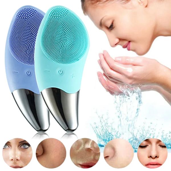 Dispositivi 2 in 1 Detergente viso elettrico Lavaggio Macchina per la pulizia del viso Detergente per pori della pelle Spazzola per la pulizia del viso in silicone Spazzola per massaggio facciale