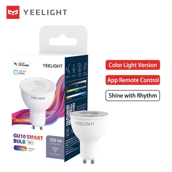 Controle Yeeelight LED Bulbo GU10 Lâmpada inteligente W1 Lâmpada colorida App Wi -Fi Controle remoto Luz de luz com SmartThings Google Assistant Alexa