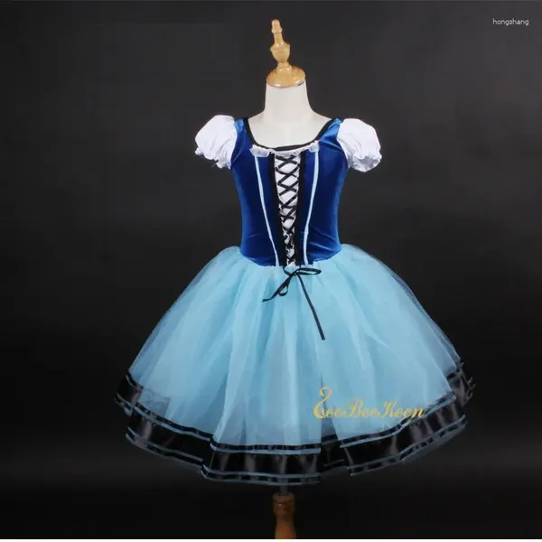 Palco desgaste adulto profissional longo tutu ballet dança traje vestido azul real fantasia bailarina crianças roupas dancewear menina