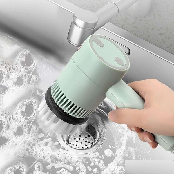 Spazzole per pulizia Nuova spazzola per pulizia elettrica Spin Scrubber Mtifunzionale Filo domestico Cucina Ciotola per WC e scarpe Tenuto in mano Lightwei Dhafm