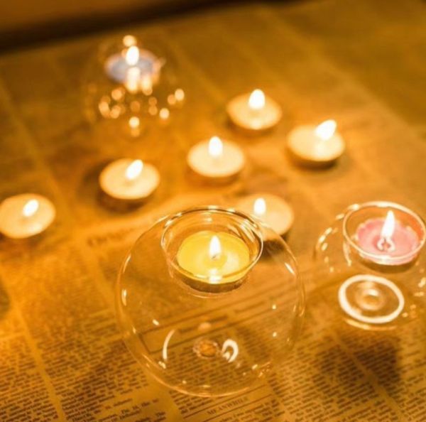 Kerzenhalter aus transparentem Glas, für Hochzeit, Abendessen, Tischdekoration, Bar, Party, Weihnachten, Kerzenständer, rustikaler runder Kerzenhalter aus Glas