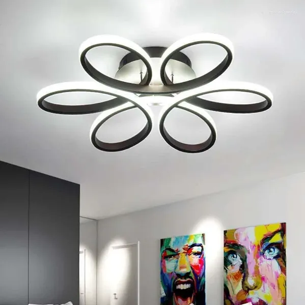 Lâmpadas pendentes LED Chandelier Luz de teto Controle remoto para sala de estar Quarto Alumínio Boby Indoor Plafond Lâmpada Flush Luzes 56W 76W 92W