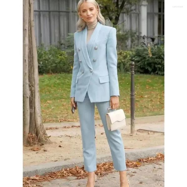 Abiti da uomo Abiti eleganti da donna Due pezzi Blazer Pantaloni Set Giacca da donna formale da ufficio femminile Abito azzurro Abbigliamento su misura