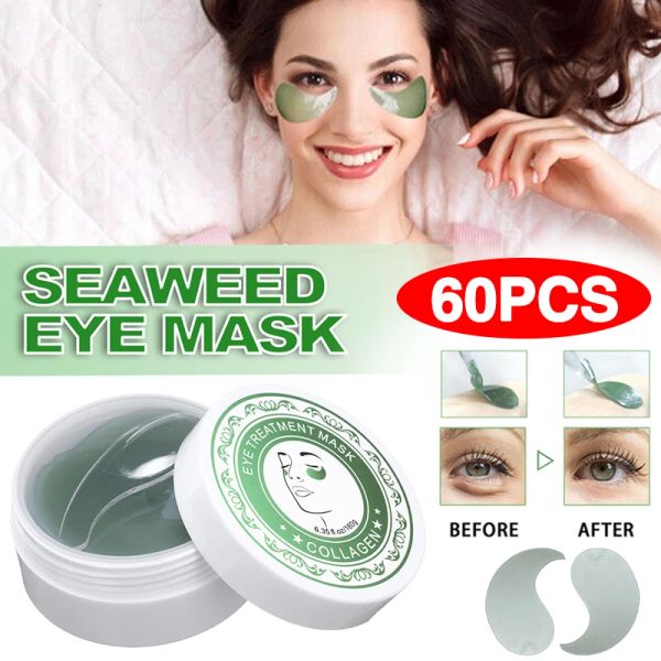Cihazlar Göz Yamaları 60 PCS Yeşil Deniz Yosunu Maskesi Jel Pad Nemlendirici Karanlık Çember Kırışıklık Göz Maskesi Deniz Yosunu Onarım Güzelliği