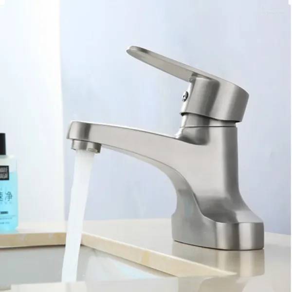 Rubinetti per lavandino del bagno Maniglia singola in acciaio inossidabile 304 e miscelatore acqua fredda Rubinetto per lavabo a due vie in nichel spazzolato