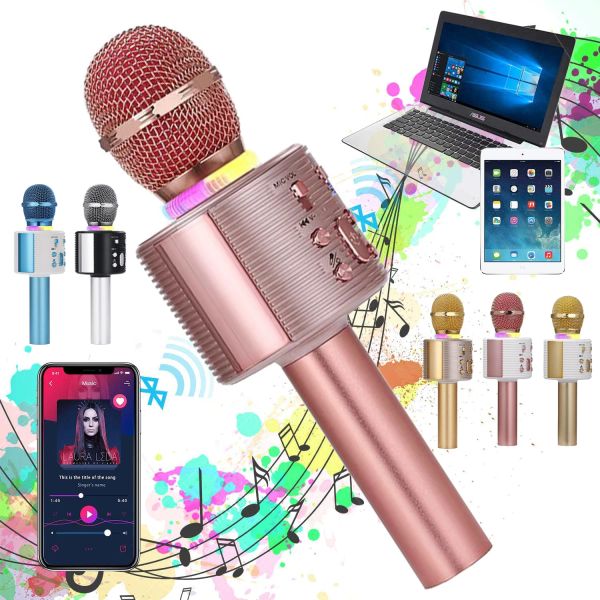 Alto-falantes Bluetooth Microfone Sem Fio Portátil Karaoke Mic USB Mini Home KTV para Música Professional Speaker Player Cantando Gravador Mic