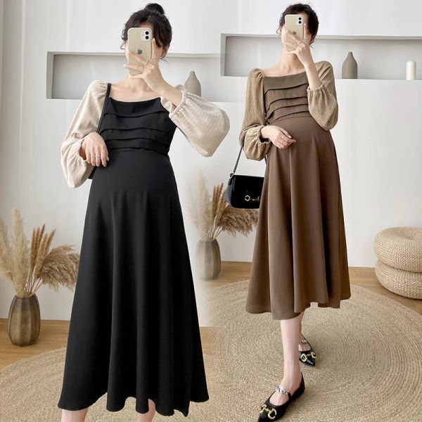 Kleider 8935# 2022 Frühling Koreanische Mode Mutterschaft Lange Party Kleid Elegante A-linie Schlanke Kleidung für Schwangere Frauen Schwangerschaft Chic Ins