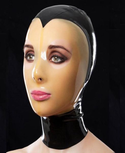 neue sexy exotische Dessous, handgefertigt, schwarz, gespleißt, mit transparentem Gesicht, Latex-Gummihauben, Maskenhauben, Cekc-Zentai-Fetisch-Rückenreißverschluss1179992