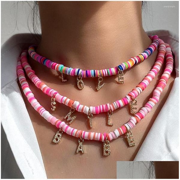 Ketten Trend Kristall Buchstabe Name Soft Clay Colorf Perlen Halskette Schmuck DIY 26 Initialen Polymer Perlen Choker Colliar Drop Lieferung Dh2Uo