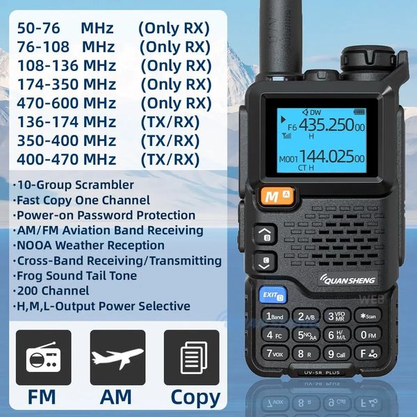 Quansheng UV 5R Plus Walkie Talkie Portátil Am Fm Rádio em dois sentidos Comutador Estação VHF K5 Receptor Ham Wireless Set Long Range 240229