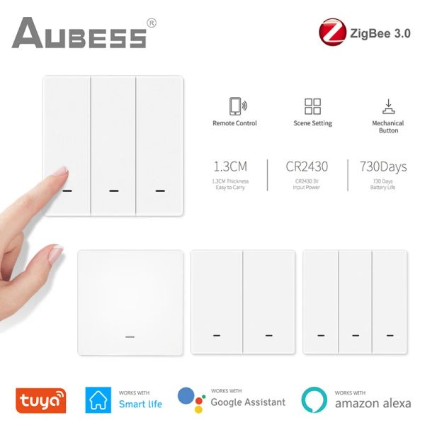 Controllo AUBESS Tuya ZigBee 3.0 Smart Scene Switch Smart Home Push 1/2/3Gang Button Controller Funziona con ZigBee Gateway Smart Life App