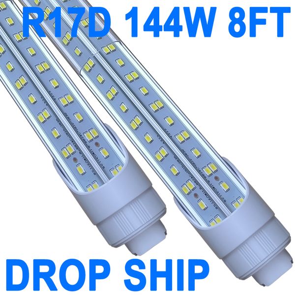 Luzes tubulares LED de 8 pés, lâmpadas T8, base G13 com extremidade dupla (tampa R17D incluída), desvio de reator tipo B de luz diurna de 6500K, 144W 18000LM, 120-277V, classificações IP40 crestech