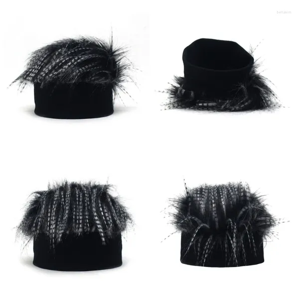 Baskenmützen für Herren, Strickmütze mit Haaren, für Jungen, lustig, handgefertigt, zum Stricken, für den Winter, mit Spikes, ohne Krempe