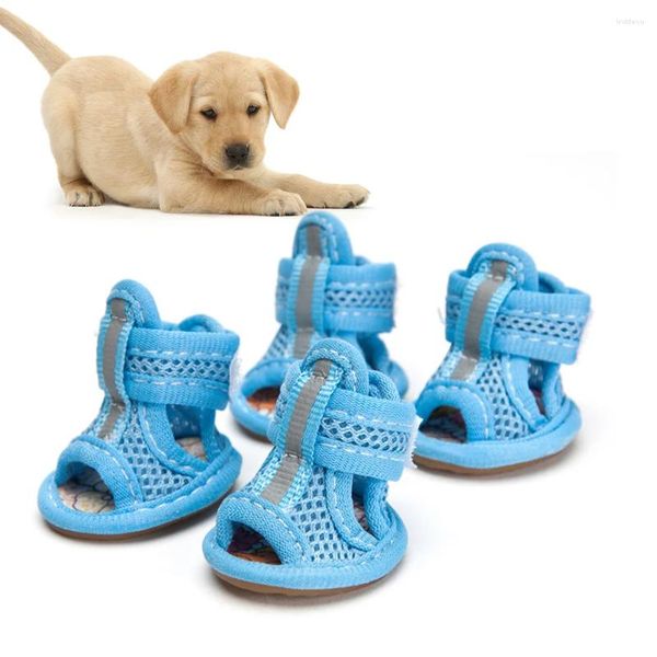 Одежда для собак. Летняя обувь для маленьких собак. Сандалии из 4 предметов. Противоскользящие кроссовки из дышащей сетки для щенков.