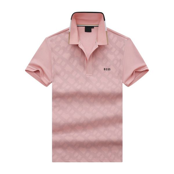 designer bos camiseta polo camisa masculina nova tendência homens lapela bordada cor sólida lapela manga curta rosa camisetas verão confortável macio respirável camisa polo