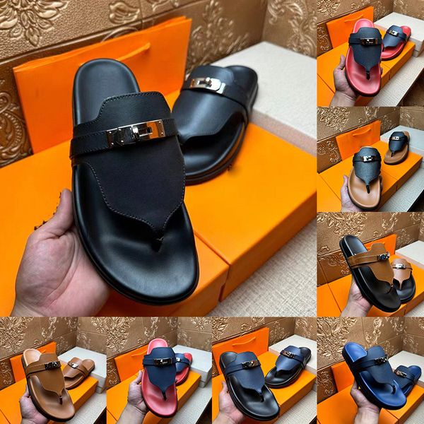 2024 Império Flats Saltos Sandálias Para Mens Clássico Slides De Couro Sandale Moda Luxo Luxe Designer Sandália Homem Verão Tendência Casual Chinelos Sliders