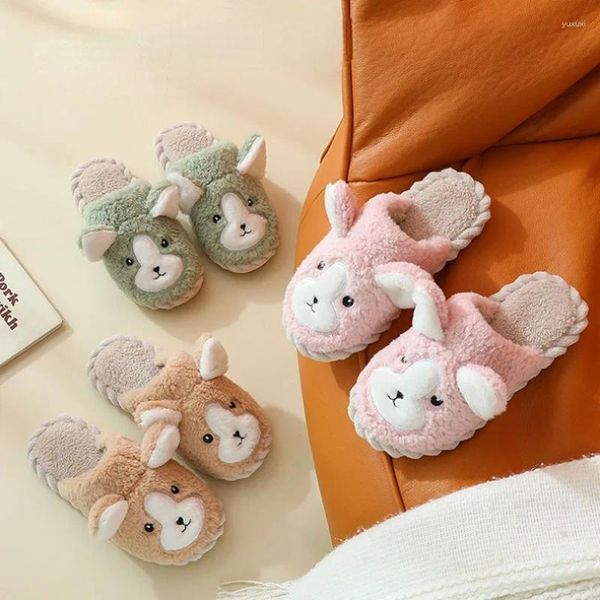 Pantofole Pantofole da casa Donna Animale Cucciolo di cane Inverno Caldo Cartone animato Kawaii Peluche Contton Indoor Divertente Carino Fuzzy Scarpe da pavimento per casa Donna