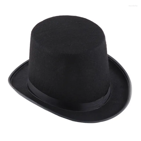 Berets Fashion Black Top Hat Magician Cap para performances de fantasia peças teatrais musicais chapéus planos adultos adolescentes