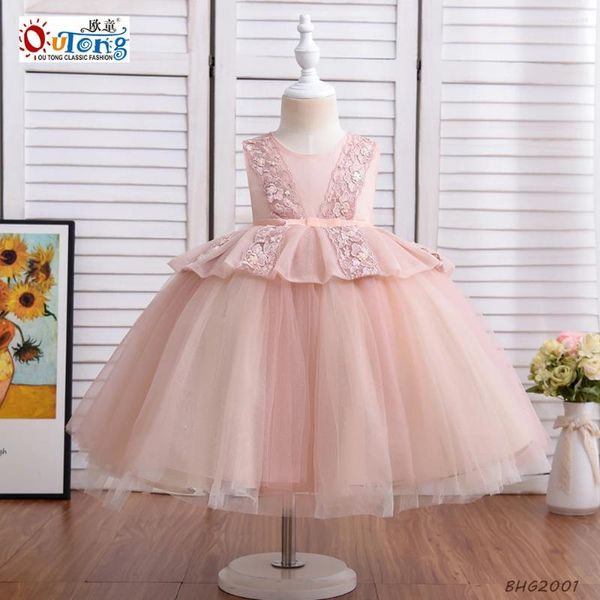 Mädchen Kleider Outong Kinder Blume Mädchen Low Back Big Bow Spitze Mesh Ballkleid Kleider Mode Baby Party Kleid Prinzessin für Hochzeit