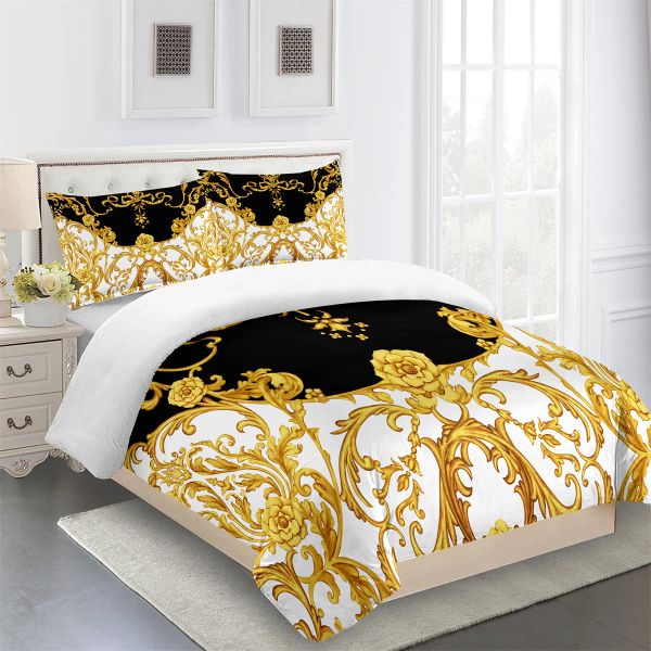 Set Luxury Black Gold 3pcs Geometric Queen King Full Size Copertutto di biancheria da letto Lince set da letto a 2 posti Creada 200x200 240x220 160x200