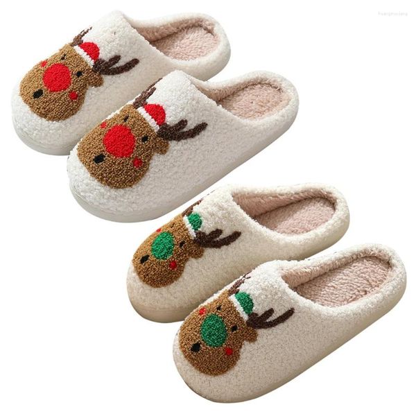 Pantofole Cervo di Natale Pantofola calda per interni Antiscivolo Donna Uomo Camera da letto Peluche per regalo invernale