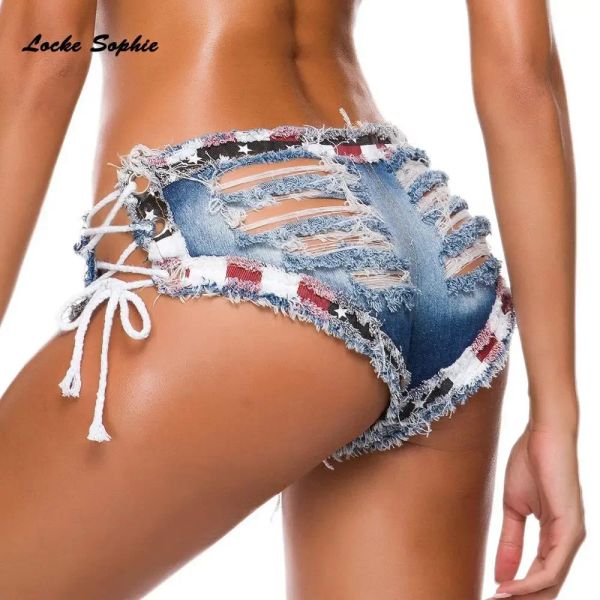 Shorts 1pcs Women Sexy Super Denim Shorts 2024 Summer Cotton Bandage Hole Shorts Shorts Ladies Skinny Sexy Club Super Short Jeans