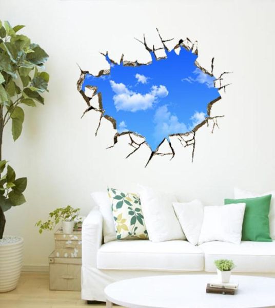 Adesivos de parede através da parede céu azul nuvens brancas removível paisagem decalques de parede teto berçário crianças decoração do quarto arte poster9272495