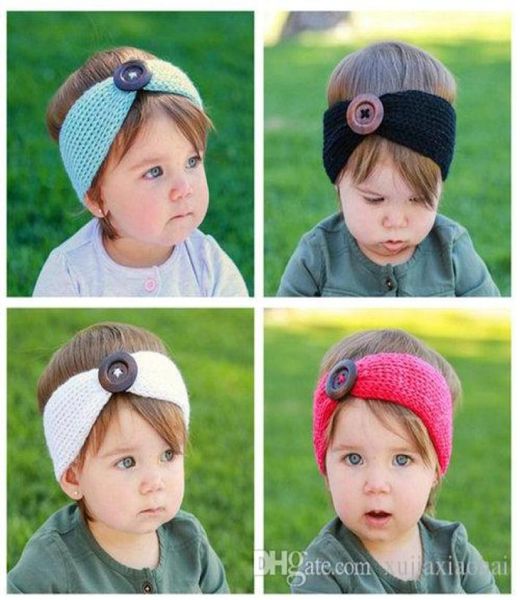 13 Farben Babymode Wolle Häkelstirnbänder mit Knopf Weiche bequeme Strickhaarbänder für Neugeborene Winterwärmer Kopfwickel5558320