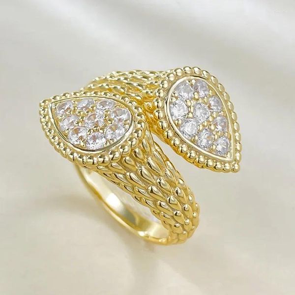 Cluster Ringe 18K vergoldet 925 Sterling Silber Finger Persönlichkeit Offener Ring für Frauen Waterdrop Snake Crush Vollzirkon Schmuck