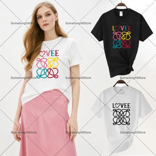 Kadın Tişörtleri T-Shirt Aşk Baskı Moda O yaka Kısa Kollu Top Sıradan Harajuku Yaz Kadın Giyim Bayanlar Sokak Giyim
