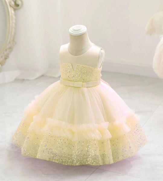 Baby Für Mädchen Kleid Hohe Qualität Prinzessin Hochzeit blumenmädchen Pailletten geschwollene Gaze Bogen kuchen kleider Bogen Geburtstag Abend Party Pala8075461