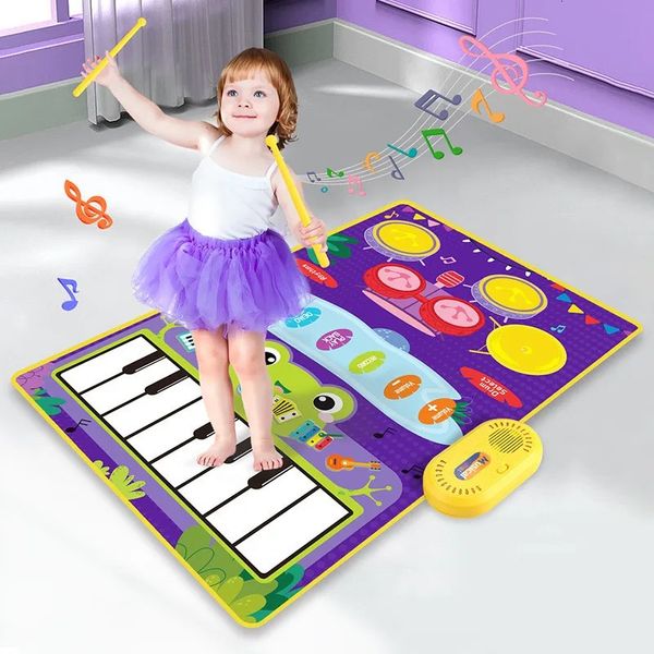 Tappetino da gioco per tamburo musicale per pianoforte 2 in 1 per bambini Tappetino da ballo per tastiera da pavimento con suoni Coperta musicale per bambini 240226