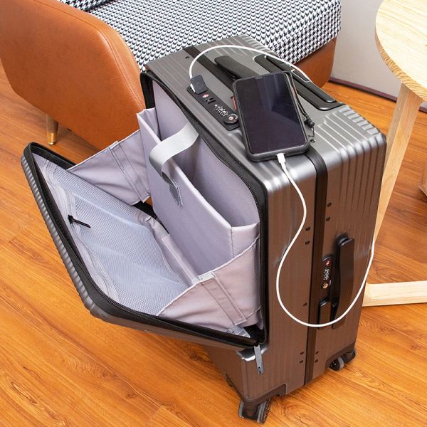 Mochila quadro de alumínio trole bagagem mala de viagem de negócios sobre rodas mala portátil saco rolando bagagem com pacote micro usb